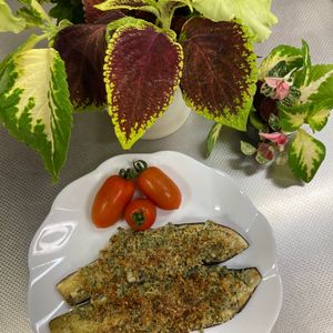 そら・ゆずの作ってみた!投稿(トースターで焼くだけ♪なすのガーリックパン粉焼き)