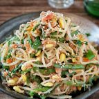 レンジでシャキ旨おつまみ【豆もやしニラのおかか明太ナムル】