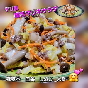 サトちゃんの作ってみた!投稿(腸活デリ風マリネサラダ！雑穀米・白菜・しめじ・にんじん)