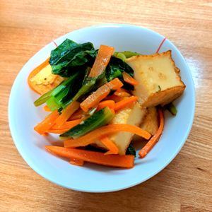 よっしーの作ってみた!投稿(小松菜と厚揚げ豆腐のガーリック煮【作り置き】)