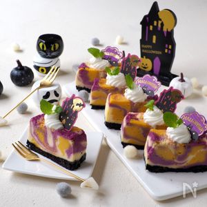 レンジで4分！簡単！ハロウィンマーブルチーズケーキ | レシピサイトNadia