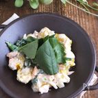 簡単！絞り出しカボチャニョッキ。鮭とほうれん草の豆乳クリーム