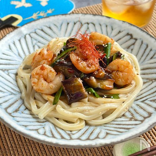 茄子とエビのひんやり旨辛あえうどん【冷凍うどんでお手軽♪】