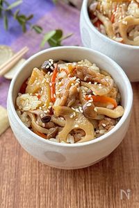 甘辛味でお箸止まらない♩豚肉とれんこんの混ぜごはん