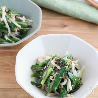 レンジで簡単！もやしとにらの塩昆布ナムル