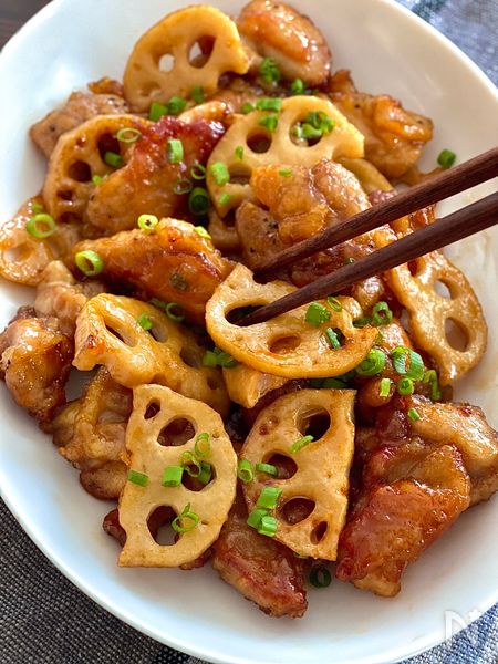 【メインおかず1】鶏れんこんの甘酢照り焼き