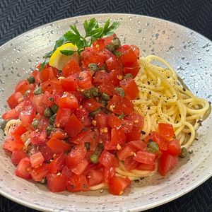 楽ラク手抜キッチン🐶🐾の作ってみた!投稿(『トマトとレモンの冷製パスタ』暑い日はこういうの。)