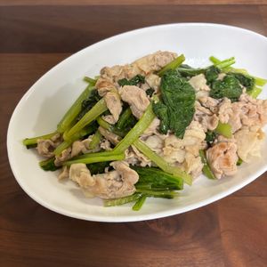 さらの作ってみた!投稿(パパっと作れる!小松菜と豚肉のねぎ塩炒め)