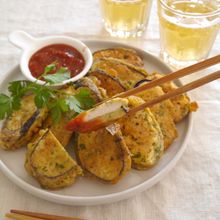 鶏むね肉と茄子のカレーハーブピカタ