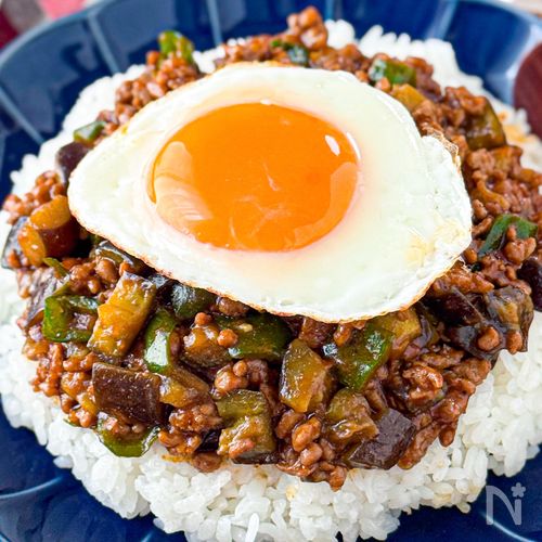 炒めるだけ◎とろっと最高【ナスとピーマンの和風キーマカレー】