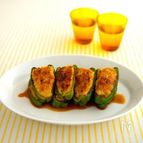 ふわふわピーマン肉詰め　わさびポン酢ソース。