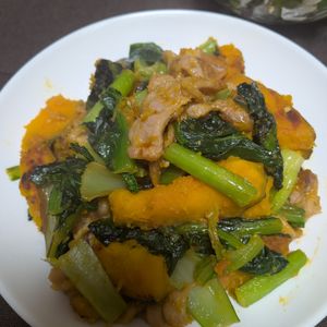 からこの作ってみた!投稿(かぼちゃと小松菜《にんにく味噌バター炒め》)