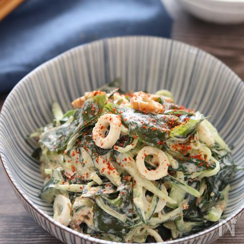 【わかめと胡瓜のおかか味噌マヨサラダ】ちくわの旨味！ごま香る