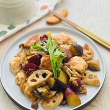 米粉で作る、鶏むね肉と野菜たっぷりの甘辛照り焼き