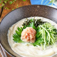 飲み干す美味しさ【冷やしめんたいクリームうどん】