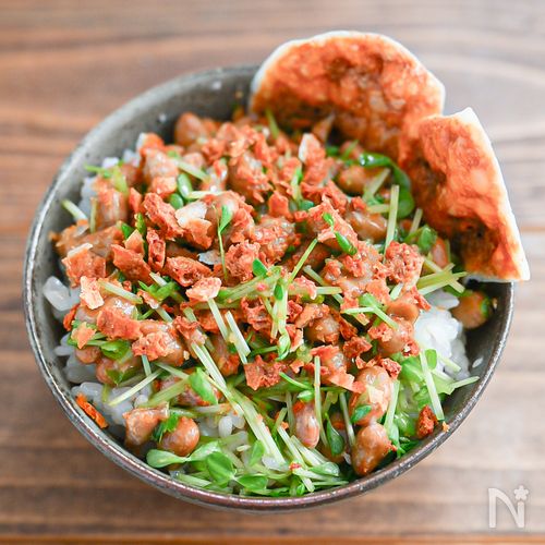 やみつきになるおいしさ！チーズと豆苗の納豆ごはん