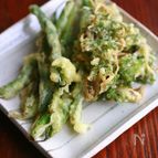 大葉と新生姜のかき揚げ、いんげんの天ぷら