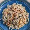やみつき！豚肉とまいたけのバターポン酢パスタ