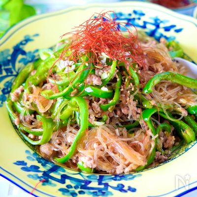 【春雨戻し不要】ワンパンで炒めるだけ！！麻婆ピーマン春雨