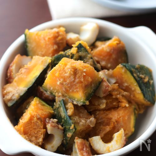 『かぼちゃとちくわのごま味噌和え』レンジで作れる!