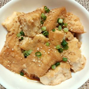よっこの作ってみた!投稿(レンジでできるあと1品♪包丁不要！【厚揚げの甘辛ごま照り】)