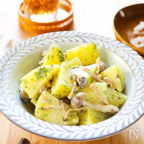 レンジで簡単！【じゃがいもとしめじの海苔マヨサラダ】腸活にも