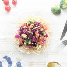 グリルチキンのサラダうどん☆マスタードドレッシング
