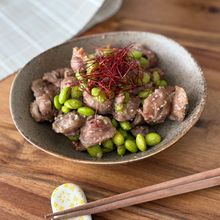 【砂肝と枝豆の塩麹焼き】コリコリ食感がたまらない！