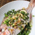 鯛の姿蒸し　塩レモン風味～アツアツねぎソースかけ