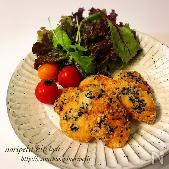 ごはんがススム！ささみde黒ごま衣の竜田揚げ♡