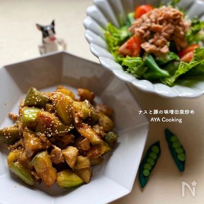 ナスと豚肉の味噌田楽炒め♪