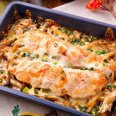 【秋鮭ときのこの和風チーズ焼き】トースターで秋の簡単ごちそう
