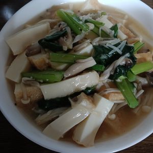 ぽぽペの作ってみた!投稿(厚揚げとほうれん草ときのこ《トロトロ♡中華あん》)