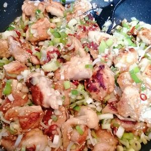 706758の作ってみた!投稿(鶏肉の甘酢ねぎ炒め(調味料2つだけ!ぽん酢で簡単!))