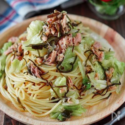 フライパン不要♪速攻ランチ♡ツナ塩昆布のキャベツスパゲッティ