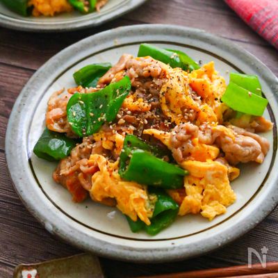 豚肉とピーマンのトロたま炒め【ご飯がススムおかず♪がっつり】