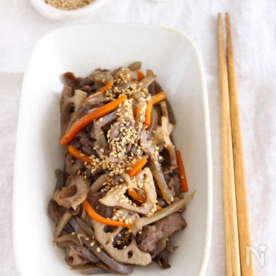 【お弁当のおかずにも】牛肉とごろごろ根菜の具沢山きんぴら