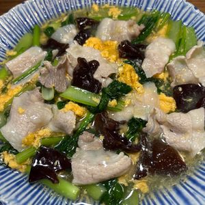 楽ラク手抜キッチン🐶🐾の作ってみた!投稿(ご飯が進むヘルシー和食✨とろとろゆで豚と小松菜の卵あん🤩)