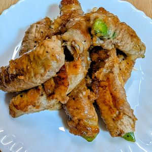 まゆのの作ってみた!投稿(【スナップえんどうの肉巻き和風だれ】わさびとおかかの風味♪)