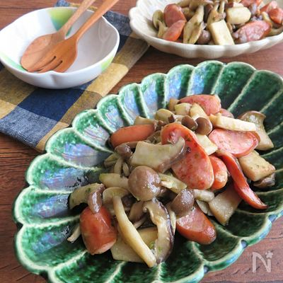 食欲そそる♪きのことウインナーのバジルソテー☆お弁当にも◎