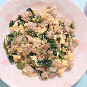 milkの作ってみた!投稿(ほうれん草と卵と豚肉の《とろ～りあんかけ炒め》)