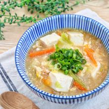 鶏めしの素で簡単!『豆腐とかき玉のとろみ鶏出汁スープ』