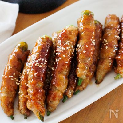 『肉巻きオクラの照り焼き』片栗粉がポイント！お弁当にも♫