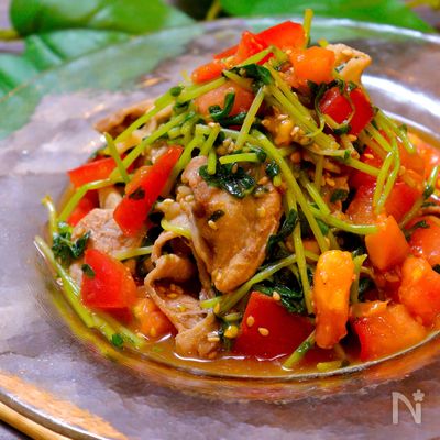 【夏に食べたいお手軽サラダ!!】トマトと豆苗の豚しゃぶサラダ