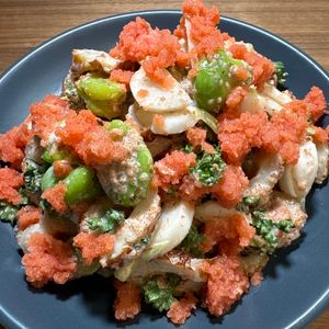楽ラク手抜キッチン🐶🐾の作ってみた!投稿(晩酌におすすめ！ちくわとそら豆の明太子和え️♪)