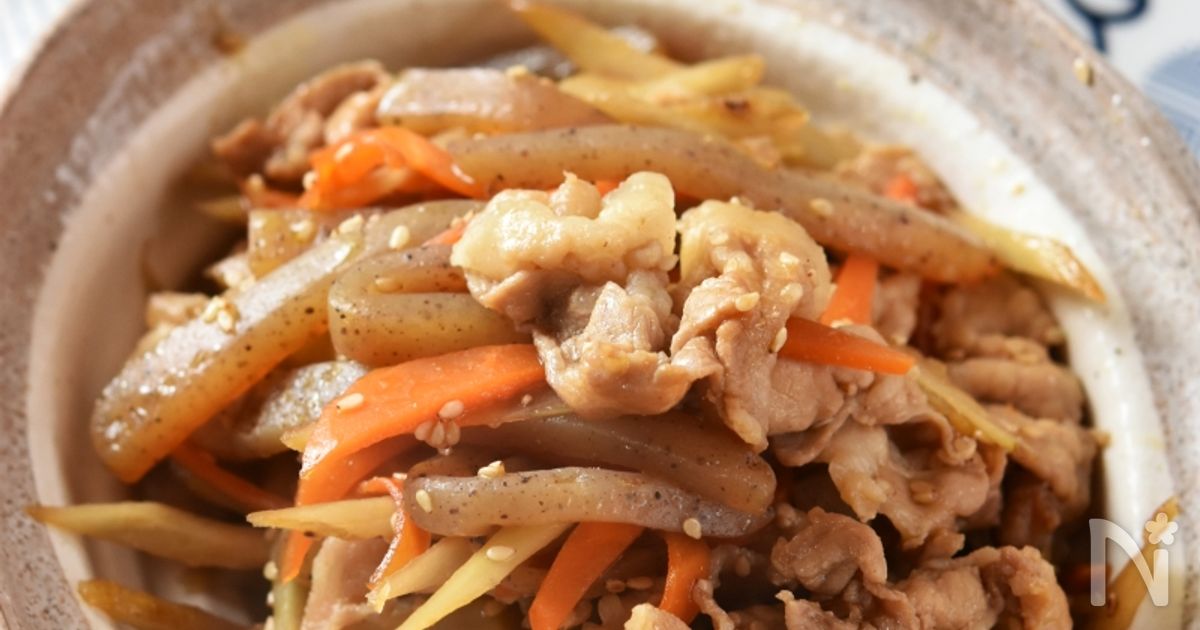 豚バラごぼうとこんにゃくの甘辛炒め【作り置き】