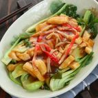 レンジで簡単！【チンゲン菜の揚げとカニカマ餡かけ】