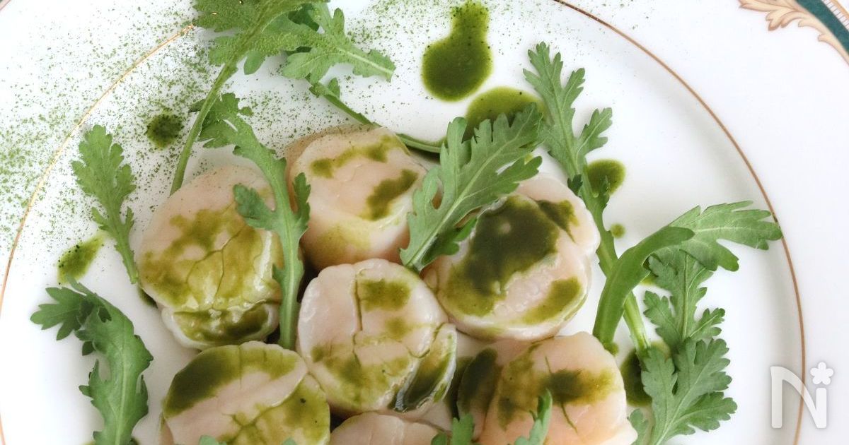 抹茶ドレッシングでホタテのカルパッチョ