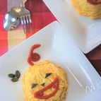 チーズ入り！ゴロゴロかぼちゃとひき肉のハロウィンオムレツ