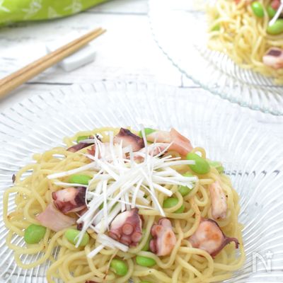 タコと枝豆の海鮮塩焼きそば